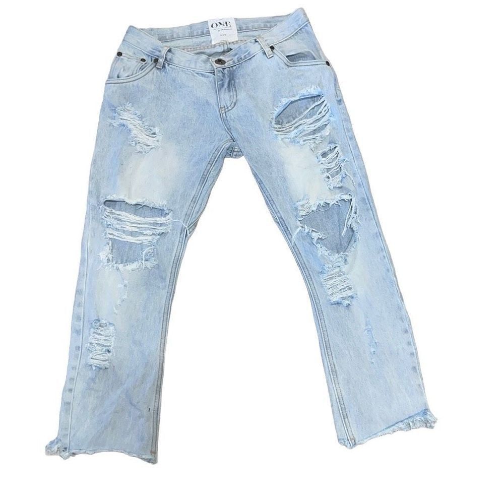 One x One Teaspoon Lonely Boys Light Wash Distressed Denim Jeans Relaxed Sz 27